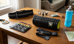 a table with multiple gift ideas for runners