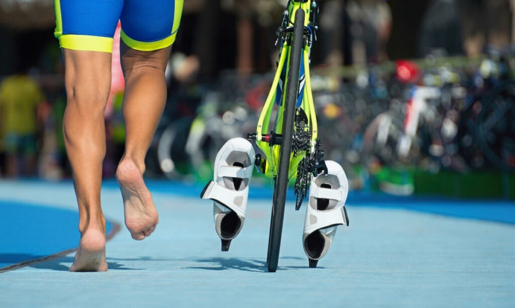 triathlete during transition 2 in a triathlon