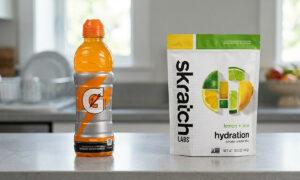 gatorade vs electrolyte powder comparison on a kitchen island