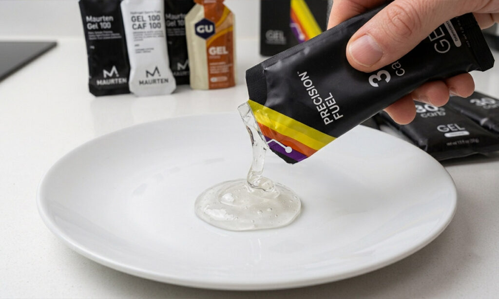 Carb gel being squeezed onto a plate