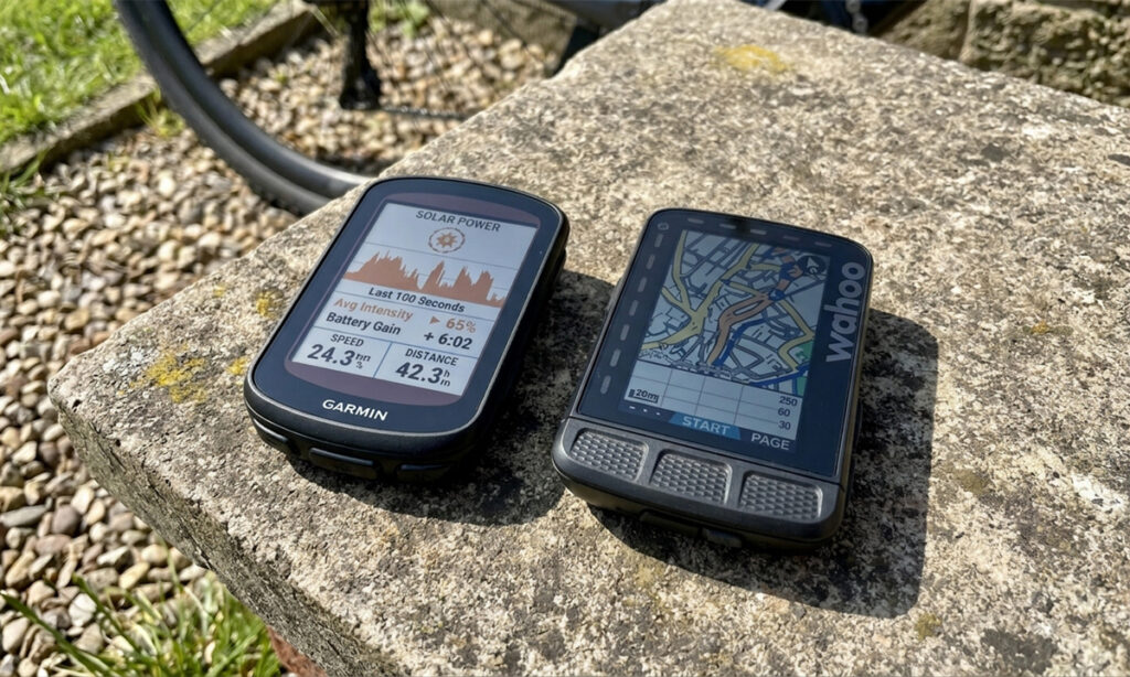 wahoo and garmin cycling computer side by side